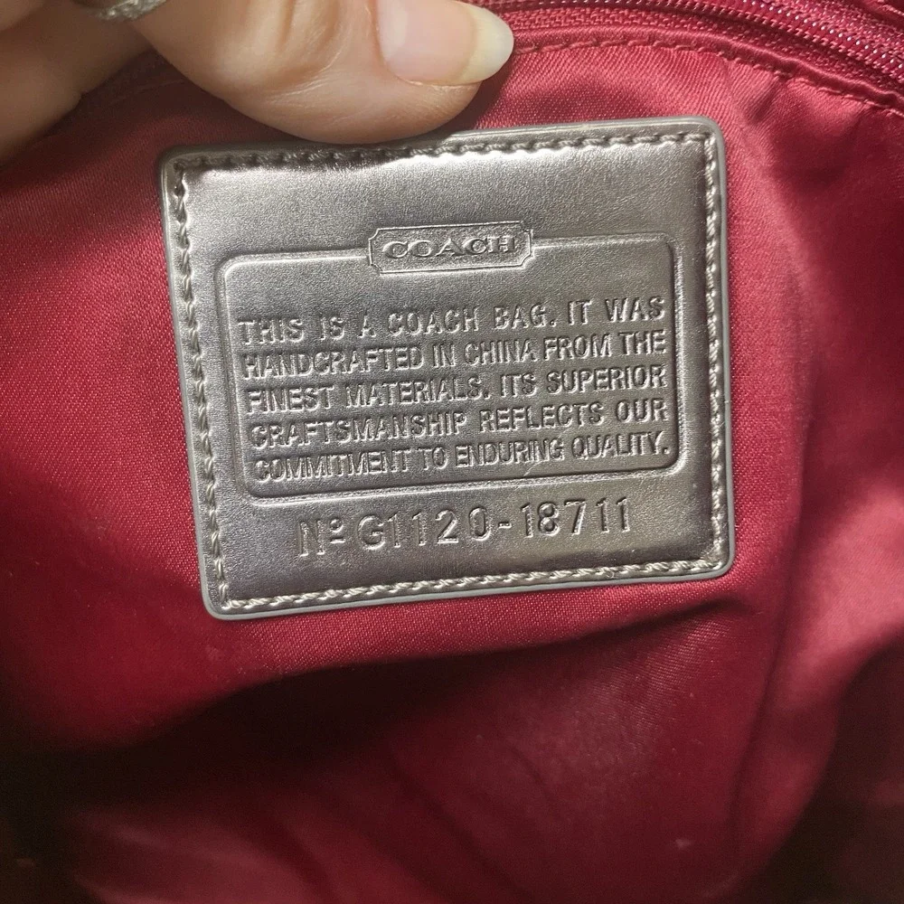 Coach Poppy Signature One Women Shoulder Bag Tan/Black/Pink 13x17x4" Need Clean - Picture 12 of 16